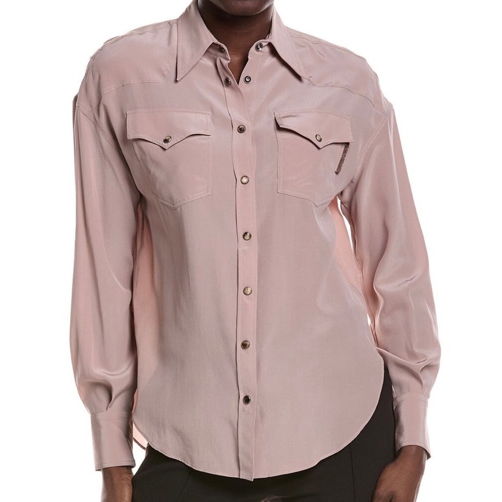 NEW $2200 BRUNELLO CUCINELLI Pink Silk Monili Chain Shirt Size M